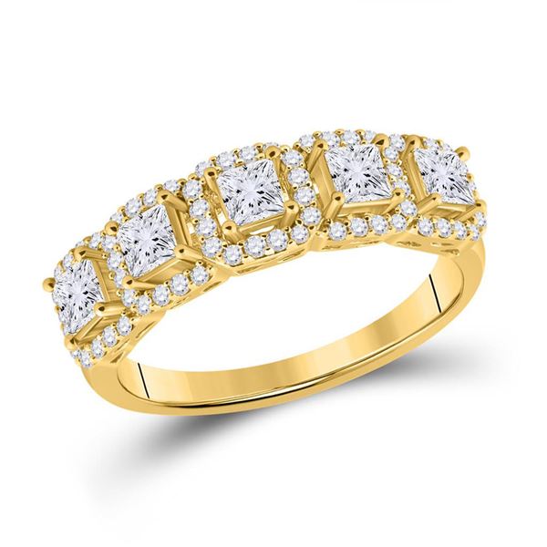 Princess Diamond 5-Stone Anniversary Ring 1 Cttw 14kt Yellow Gold