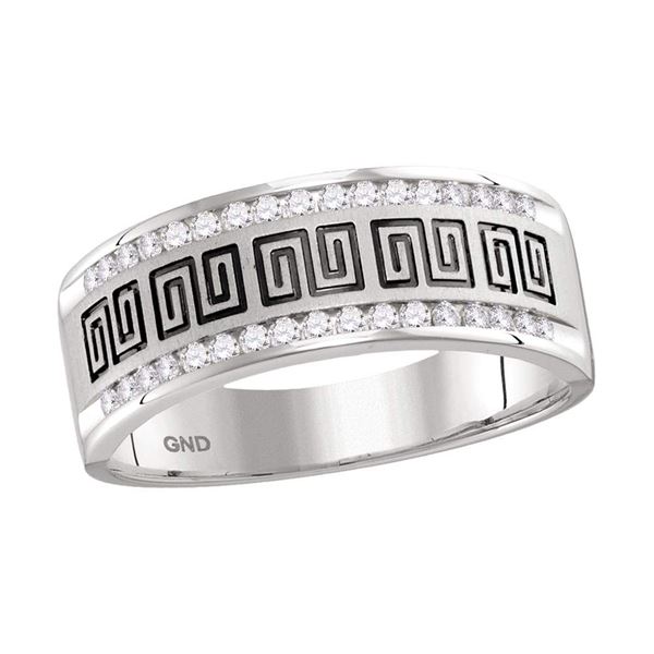 Mens Diamond Wedding Machine-Set Band Ring 1/3 Cttw 14kt White Gold