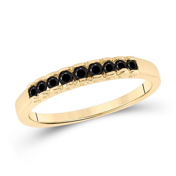 Princess Black Color Enhanced Diamond Band Ring 1/4 Cttw 10kt Yellow Gold