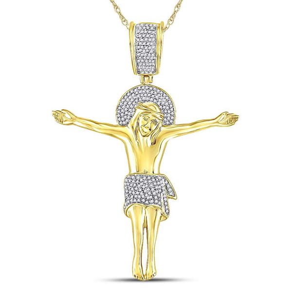 Mens Diamond Jesus Crucified Charm Pendant 1/2 Cttw 10kt Yellow Gold