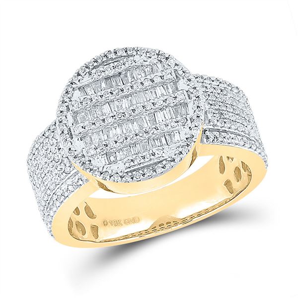 Mens Baguette Diamond Statement Cluster Ring 1 Cttw 10kt Yellow Gold