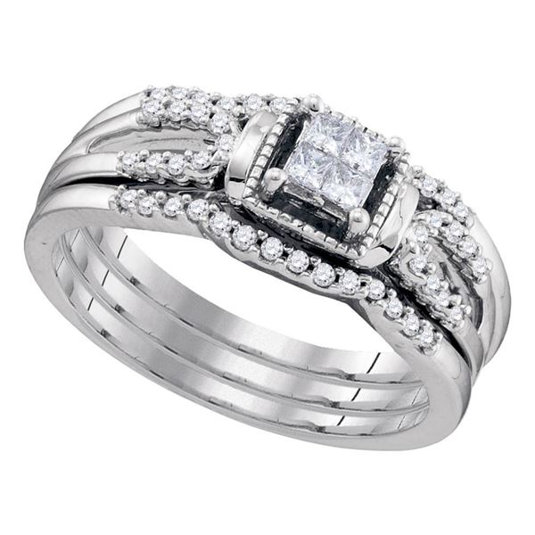 Princess Diamond 3-Piece Bridal Wedding Ring Band Set 1/4 Cttw 10kt White Gold