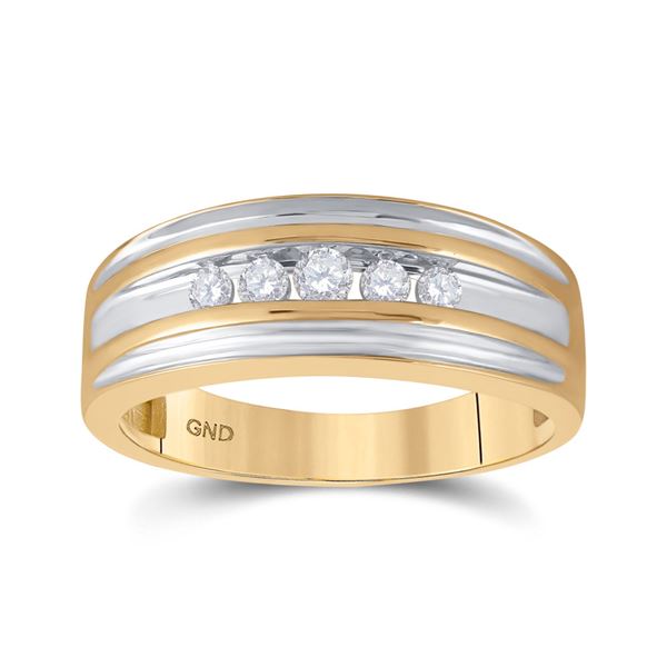 Mens Diamond 5-stone Wedding Ring 1/4 Cttw 10kt Yellow Gold