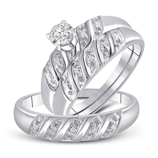 His Hers Diamond Solitaire Matching Wedding Set 1/20 Cttw 10kt White Gold