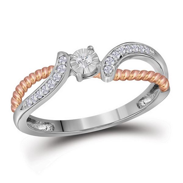 Diamond Rose-tone Rope Bridal Wedding Engagement Ring 1/10 Cttw 10kt White Gold