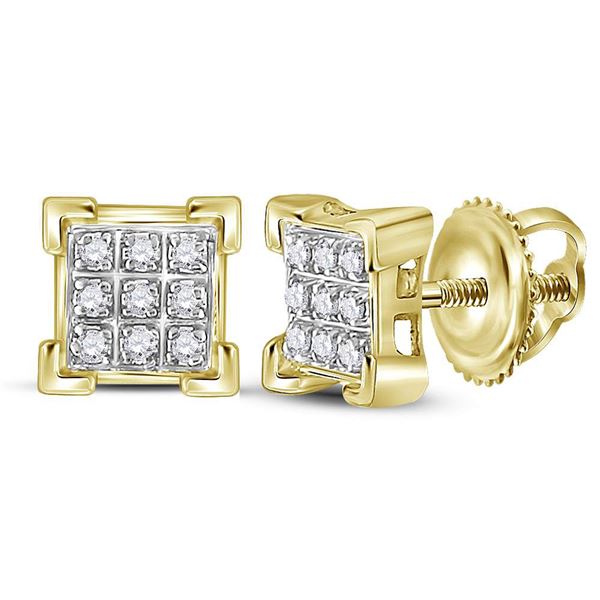 Diamond Square Cluster Earrings 1/20 Cttw 10kt Yellow Gold