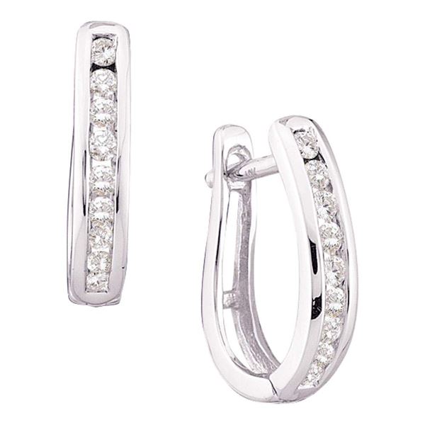 Diamond Oblong Hoop Earrings 1/4 Cttw 14kt White Gold