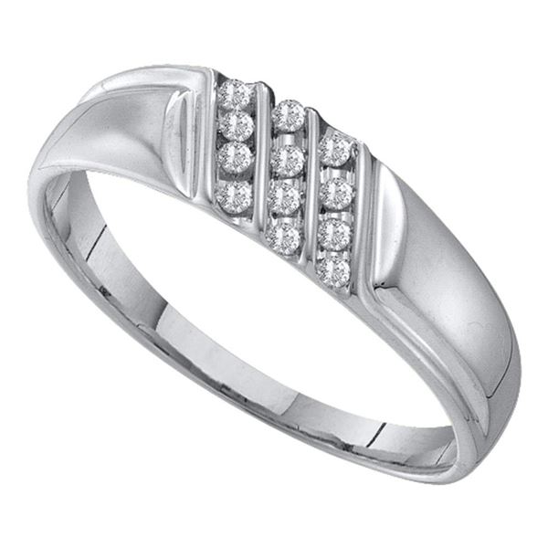 Mens Channel-set Diamond Diagonal Triple Row Wedding Band 1/8 Cttw 10kt White Gold