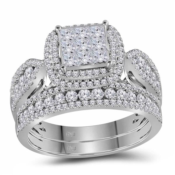 Princess Diamond Bridal Wedding Ring Band Set 1-1/2 Cttw 14kt White Gold