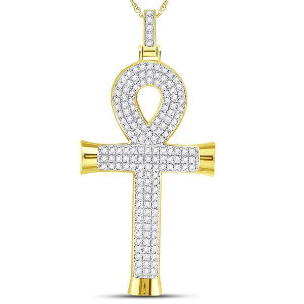 Mens Diamond Ankh Cross Charm Pendant 7/8 Cttw 10kt Yellow Gold