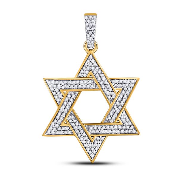 Mens Diamond Magen Star of David Charm Pendant 1/2 Cttw 10kt Yellow Gold