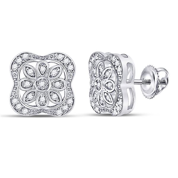 Diamond Flower Fashion Earrings 1/8 Cttw Sterling Silver
