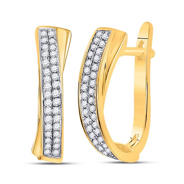 Pave-set Diamond Hoop Earrings 1/6 Cttw 10kt Yellow Gold