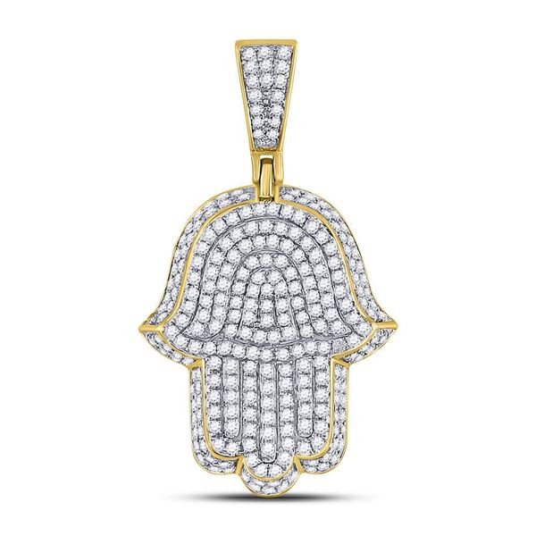 Mens Diamond Hamsa Charm Pendant 1-1/4 Cttw 10kt Yellow Gold