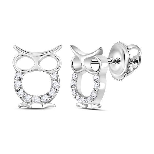 Diamond Owl Bird Animal Earrings 1/6 Cttw Sterling Silver