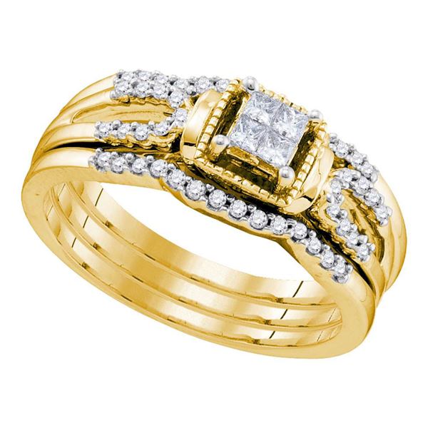 Princess Diamond Bridal Wedding Ring Band Set 1/4 Cttw 10kt Yellow Gold