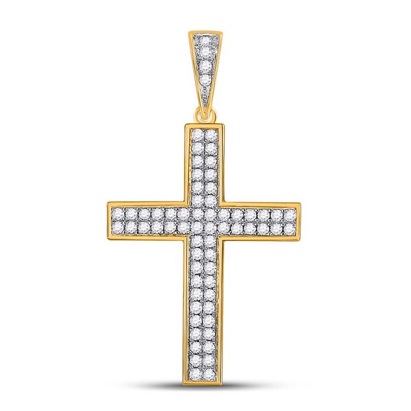 Mens Diamond Roman Cross Charm Pendant 3/4 Cttw 10kt Yellow Gold