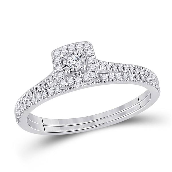 Diamond Halo Bridal Wedding Ring Band Set 1/4 Cttw 10kt White Gold