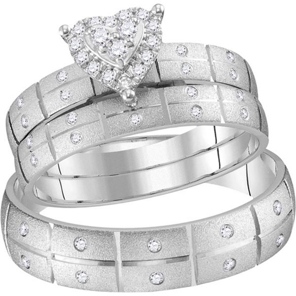 His Hers Diamond Heart Matching Wedding Set 1/4 Cttw 14kt White Gold