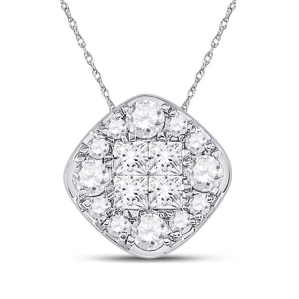 Princess Diamond Offset Square Cluster Pendant 1/2 Cttw 14kt White Gold