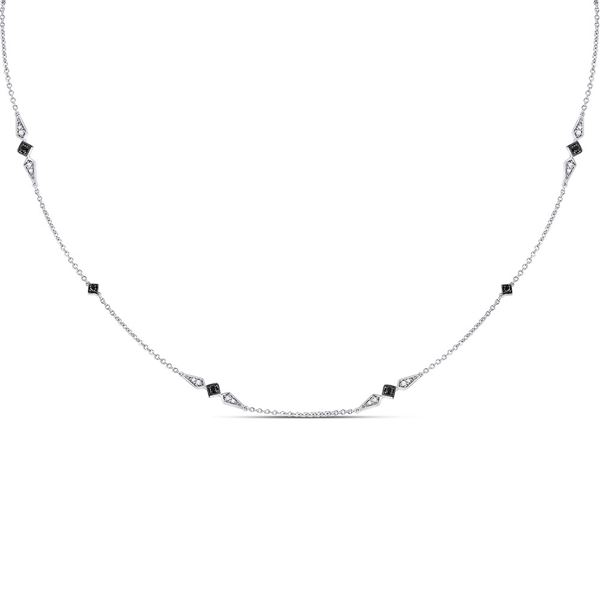 Black Color Enhanced Diamond Fashion Necklace 1/5 Cttw 14kt White Gold