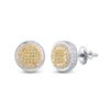 Image 1 : Sterling Silver Mens Yellow Color Enhanced Diamond Disk Circle Earrings 1/10 Cttw Sterling Silver