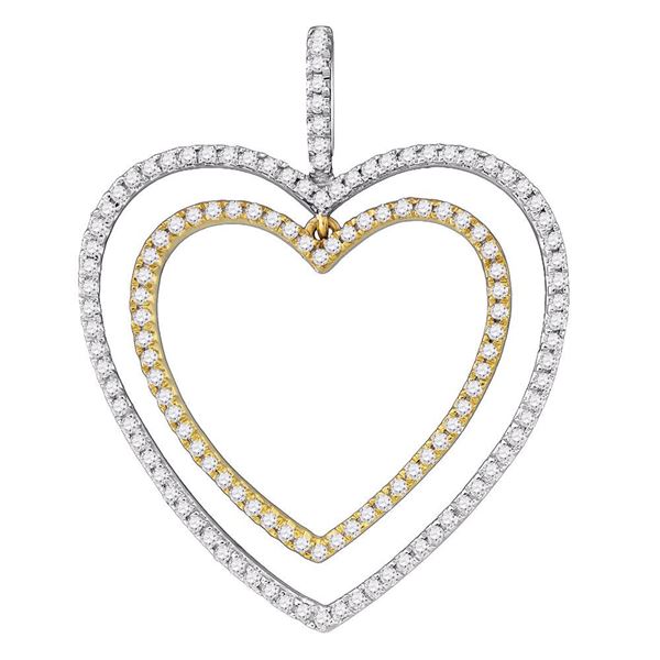 2-tone Double Heart Pendant 1/2 Cttw 10k White Gold