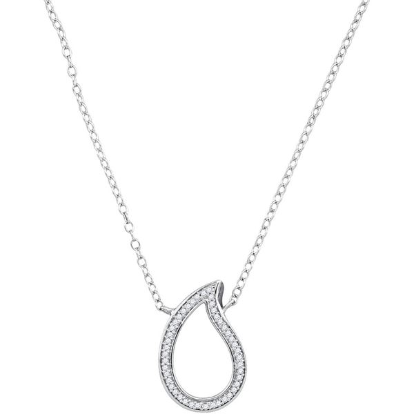 Diamond Teardrop Pendant Necklace 1/10 Cttw 10kt White Gold