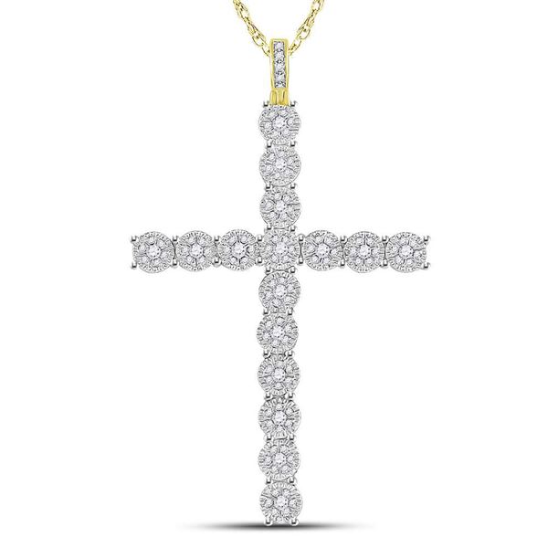 Mens Diamond Cross Charm Pendant 3/4 Cttw 10kt Yellow Gold