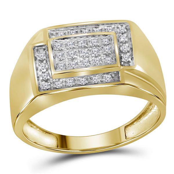 Mens Diamond Rectangle Cluster Ring 1/4 Cttw 10kt Yellow Gold