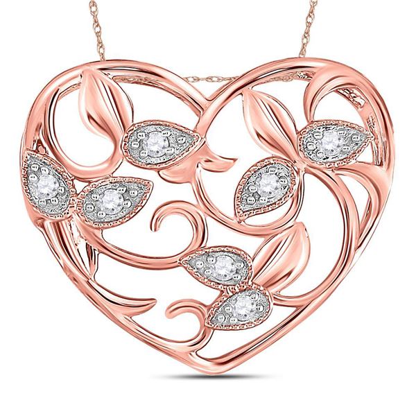 Diamond Floral Heart Pendant 1/6 Cttw 14kt Rose Gold