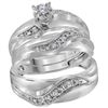 Image 1 : His Hers Diamond Solitaire Matching Wedding Set 1/6 Cttw 10kt White Gold