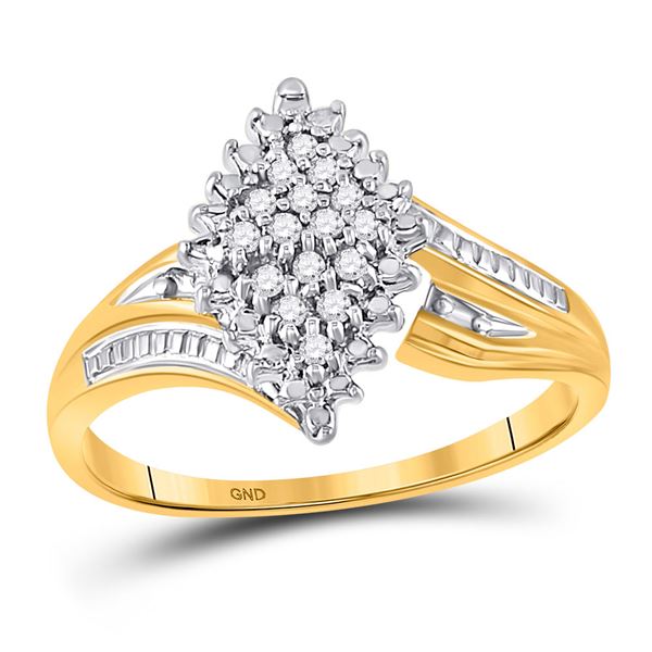 Prong-set Diamond Oval Cluster Ring 1/8 Cttw 10kt Yellow Two-tone Gold