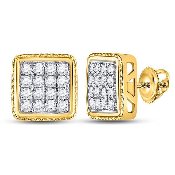 Mens Diamond Square Earrings 3/4 Cttw 10kt Yellow Gold