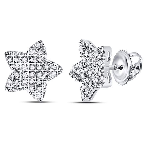Mens Diamond Star Cluster Earrings 1/6 Cttw 10kt White Gold