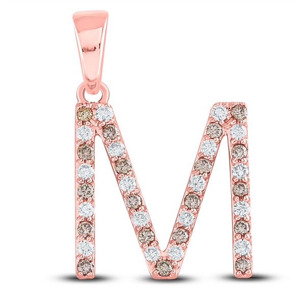 Brown Diamond Initial M Letter Pendant 1/3 Cttw 10kt Rose Gold