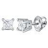 Image 1 : Unisex Princess Diamond Solitaire Stud Earrings 1/4 Cttw 14kt White Gold