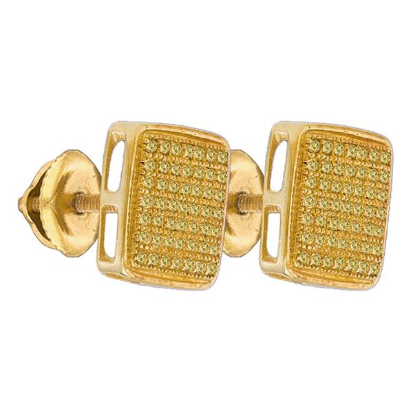 Yellow-Tone Sterling Silver Mens Yellow Color Enhanced Diamond Square Earrings 1/3 Cttw Yellow-Tone 