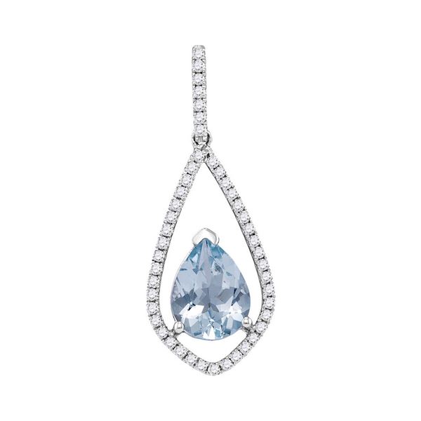 Pear Aquamarine Diamond Teardrop Pendant 1-1/2 Cttw 14kt White Gold