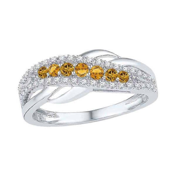 Lab-Created Citrine Diamond Band Ring 1/3 Cttw 10kt White Gold