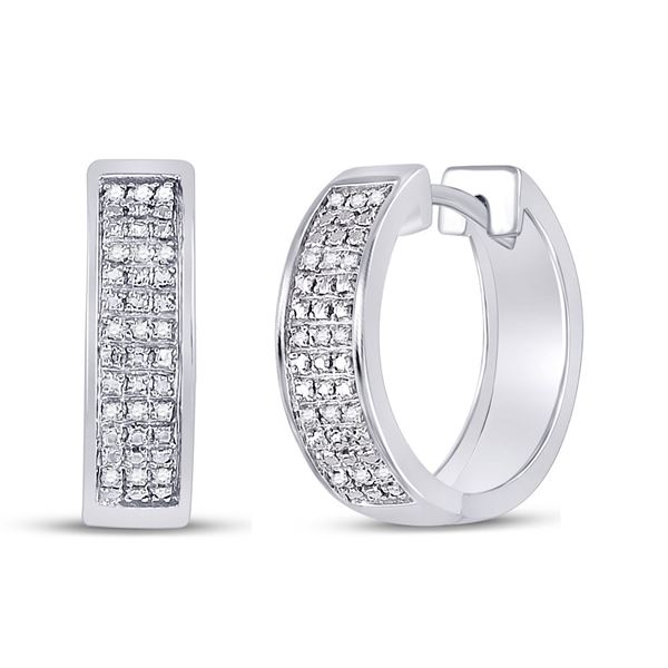 Pave-set Diamond Triple Row Hoop Earrings 1/10 Cttw Sterling Silver