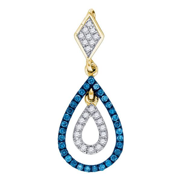 Blue Color Enhanced Diamond Teardrop Pendant 1/5 Cttw 10kt Yellow Gold