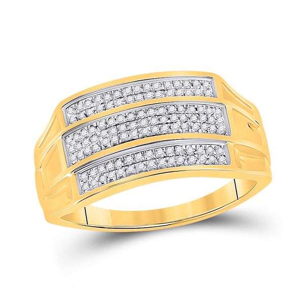 Mens Diamond Domed Triple Row Fashion Ring 1/3 Cttw 10kt Yellow Gold