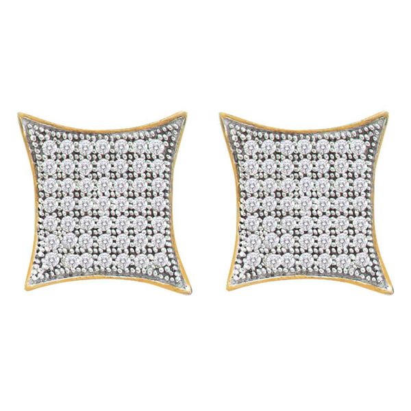 Pave-set Diamond Square Kite Cluster Earrings 1/3 Cttw 10kt Yellow Gold