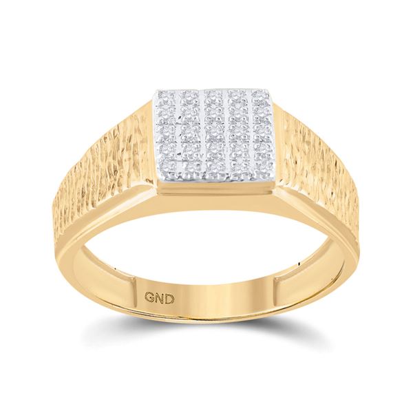 Mens Diamond Square Cluster Ring 1/8 Cttw 10kt Yellow Gold