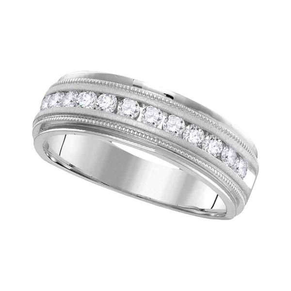 Mens Diamond Wedding Single Row Band Ring 1/2 Cttw 14kt White Gold