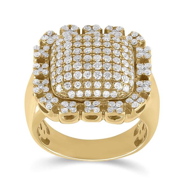 Mens Diamond Pillow Cluster Ring 2-1/2 Cttw 10kt Yellow Gold