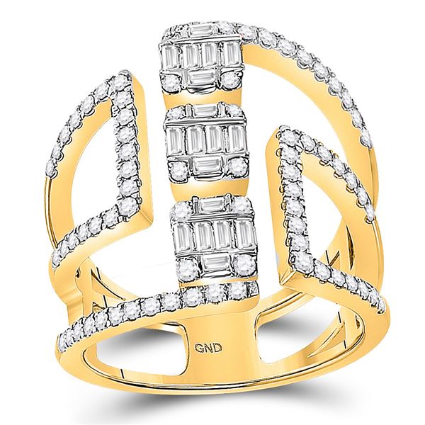 Baguette Diamond Triple Cluster Fashion Ring 7/8 Cttw 14kt Yellow Gold