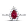 Image 2 : Pear Lab-Created Ruby Solitaire Diamond Frame Ring 1-1/5 Cttw 10kt White Gold