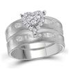 Image 2 : His Hers Diamond Heart Matching Wedding Set 1/4 Cttw 14kt White Gold